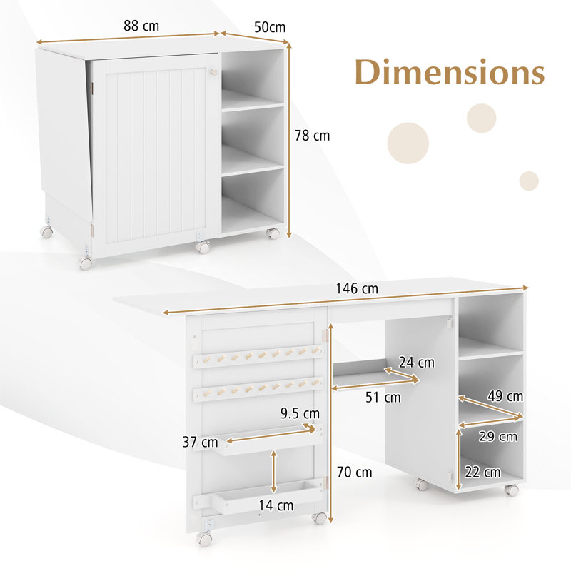 Blodwin 146cm x 50cm Foldable Sewing Table with Sewing Machine Platform