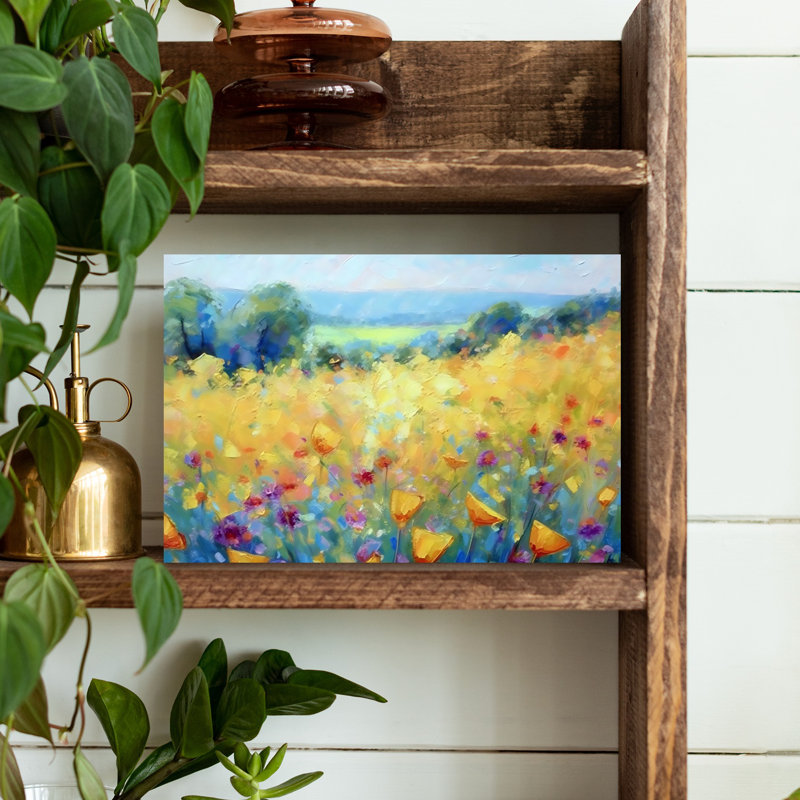 Endless Fields, paysage serein paisible de coquelicots, art mural contemporain, 12" H x 18" W
