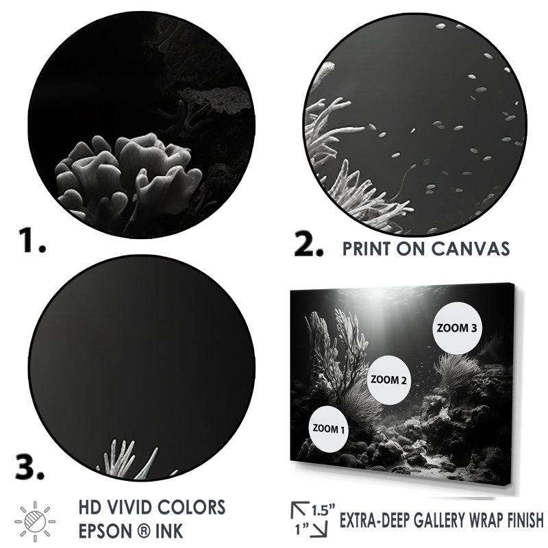 «Under Water» en noir et blanc «Mystic Solitude», reproduction sur toile, H 12 po x l 20 po x P 1 po, Cadre flottant noir