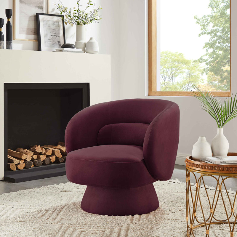 Saboor 78Cm Wide Swivel Barrel Chair, Wine Velvet