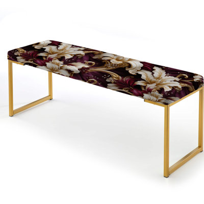 Royal Victorian Flourish Victorian Pattern IV - Floral Upholstered Gold Bench