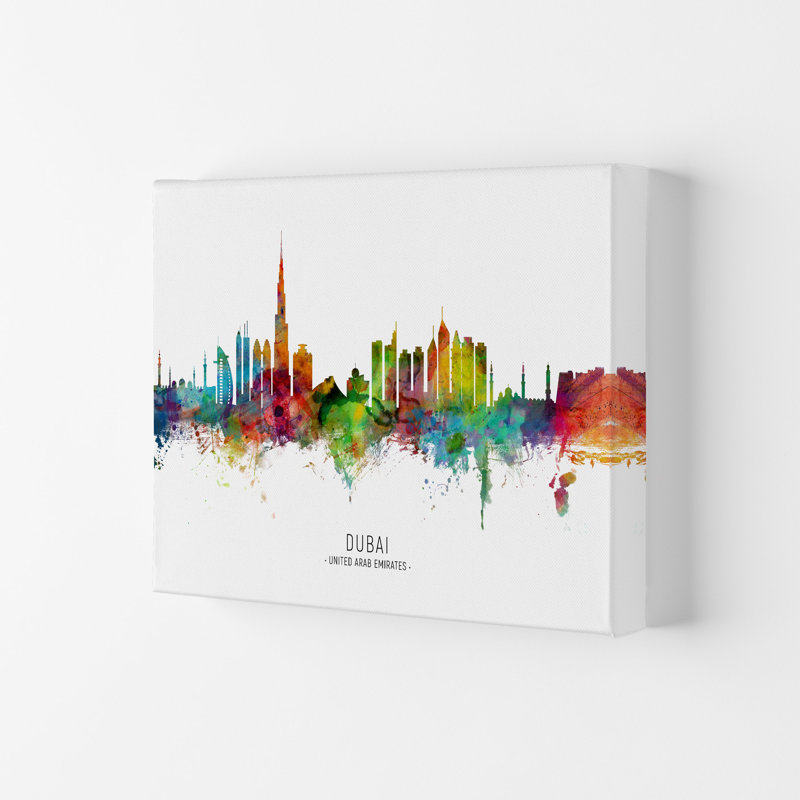 Dubai United Arab Emirates Skyline by Michael Tompsett - Print, 21cm H x 29.7cm W x 4cm D, Wrapped Canvas