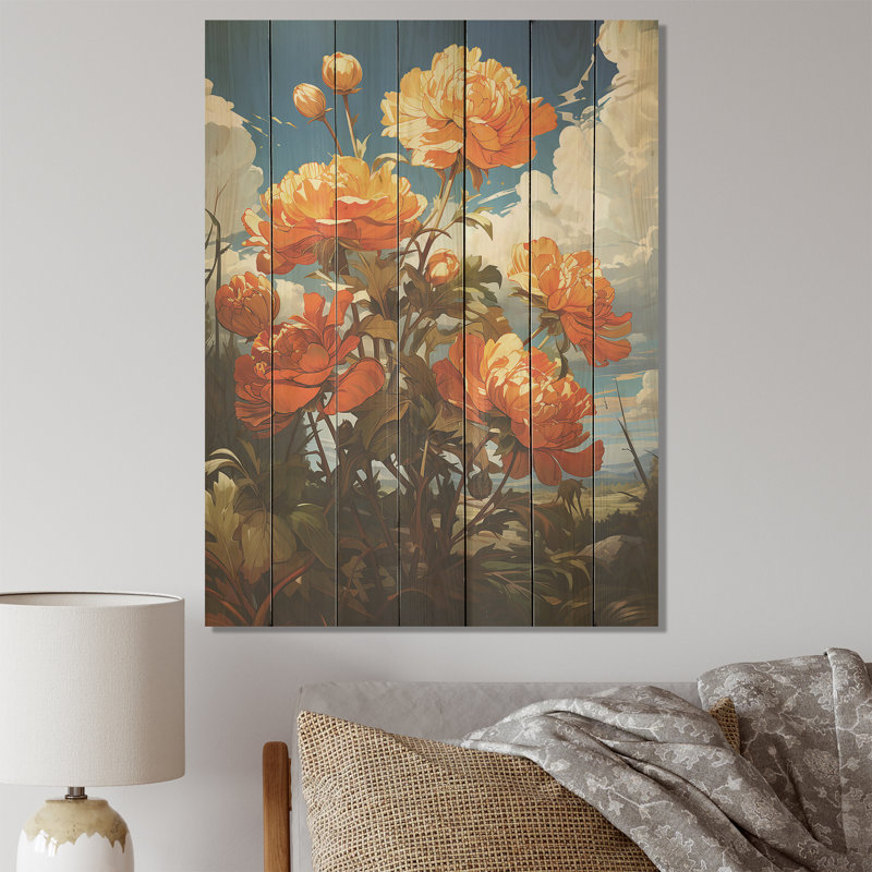 Pivoine beauté II - pivoines sur bois, H 44 po x l 34 po