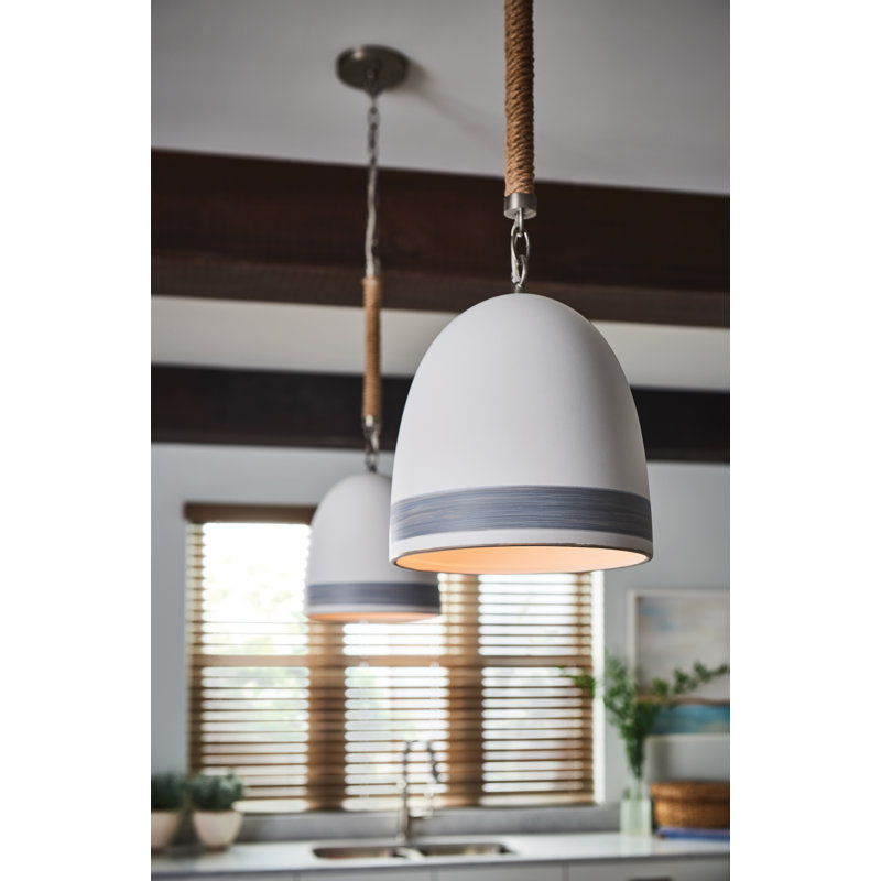 Karissa 1-Light Dimmable Sloped Ceiling Adaptable Pendant, Antique Nickel, White/Gray Stripe