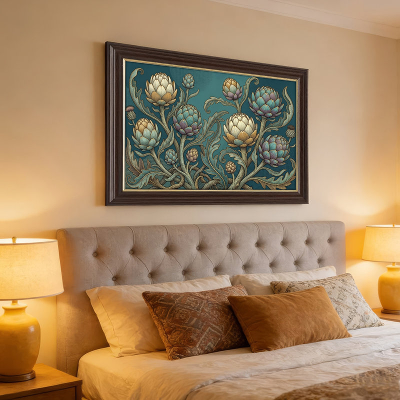 Art mural antique sur toile encadré doré pour le salon, la chambre à coucher, le bureau ou le vestibule - Décoration murale décorative avec motif artichaut