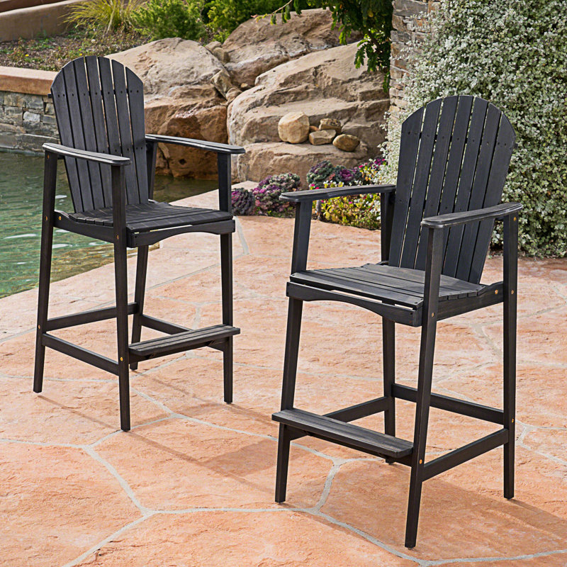Set Of 2 Outdoor Adirondack Barstools, Dark Gray