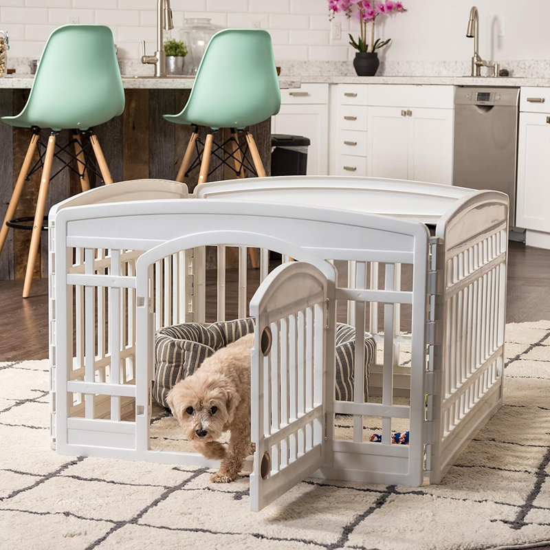 Indoor Dog Playpen, White Finish, Small Breed Size, 4-Panel Foldable Design With Door, Puppy Play Pen And Pet Fence