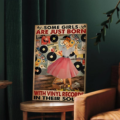 1Pc Wall Arts Posters Framed, Some  Are Just Born With Vinyl Records In Their Souls Vintage Style Canvas Wall Art Retro Music Decor for Home Living Room Bedroom Music Lover Gift Idea Nostalgic Record Player Themed Print