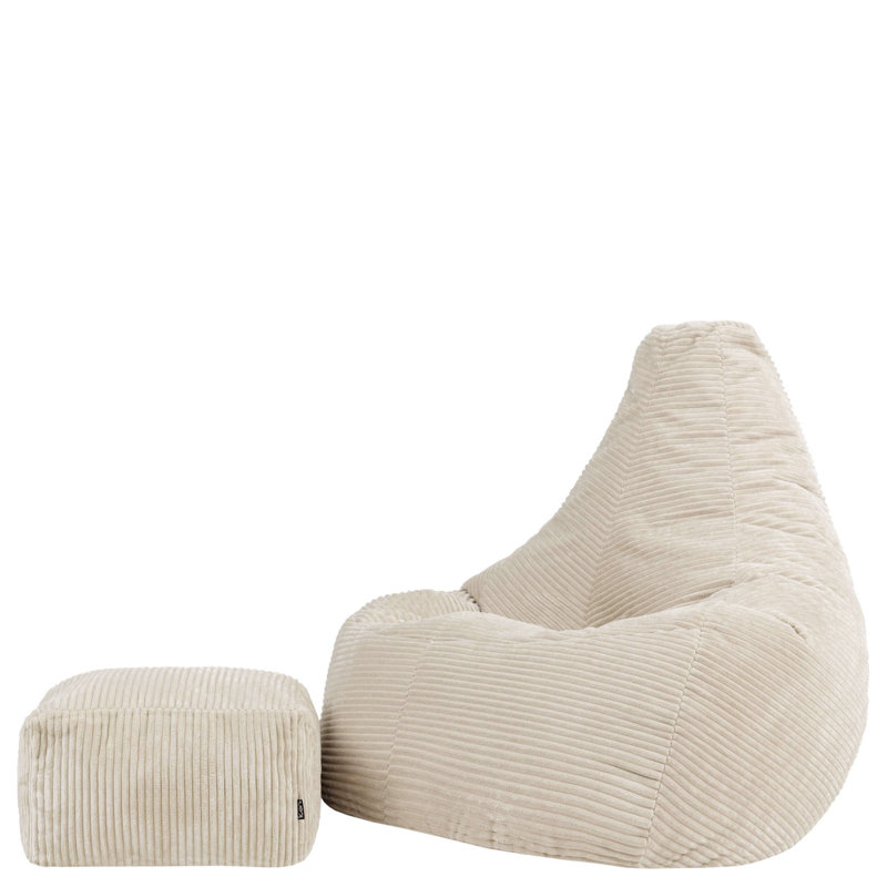 icon Dalton Corduroy XL Recliner Bean Bag and Footstool, Light Grey, Beige