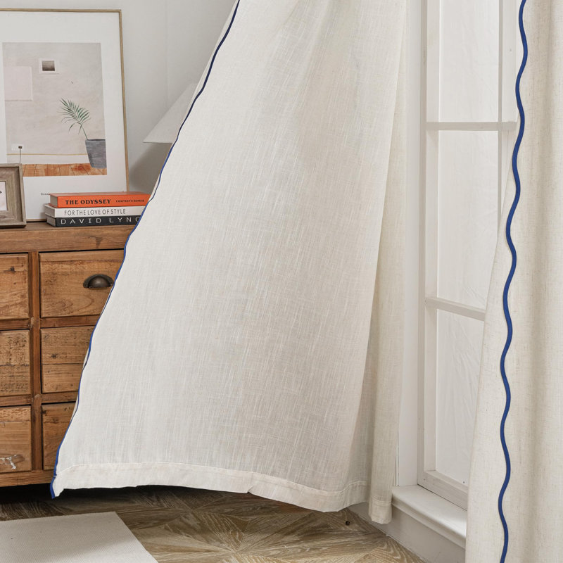 Semi Sheer Scalloped Edge White Coastal Beach Window Curtains for Living Room Bedroom 2 Panels Rod Pocket, 52" W x 84" L
