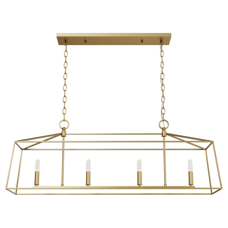 Jasmine Roth 4 - Light Dimmable Kitchen Island Square / Rectangle Chandelier, Luxe Gold