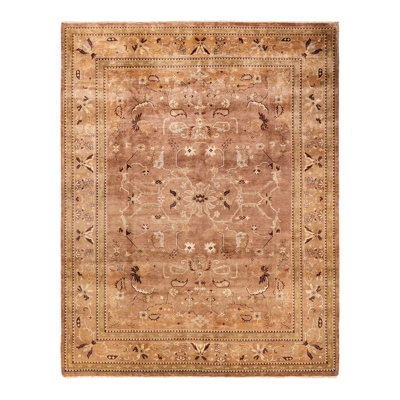 Tapis ivoire / brun en laine noué à la main de conception unique 8 pi 2 po x 10 pi 4 po Kendric