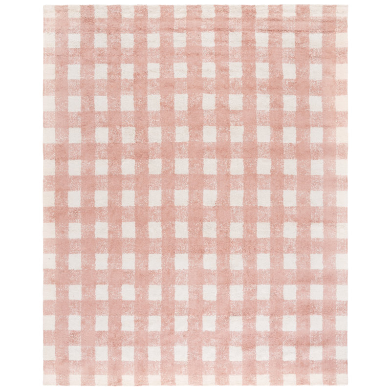Tapis rose / beige en coton tissé à plat à la main Haddam, Rectangle 8 pi x 10 pi
