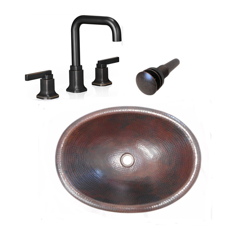 19'' Copper Oval Bathroom Drop In Sink with Faucet & Drain