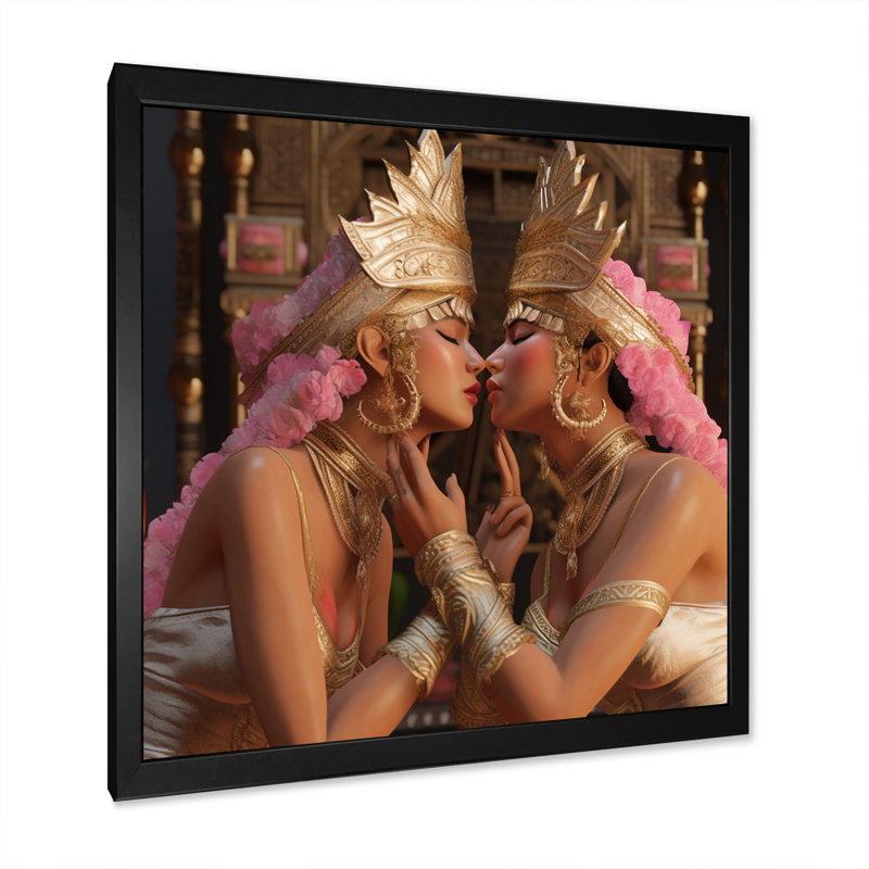 Déesse embrassant l'amour divin - impression, H 24 po x l 24 po x P 1 po, Cadre simple noir