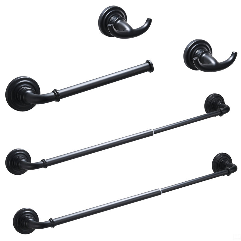 Bathroom Hardware Set Black 4-Pieces Bathroom Towel Rack 24 Inches Adjustable Bathroom Accessories Set, Black