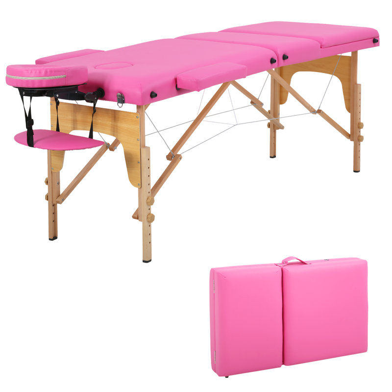 Lit de massage 3 table de massage pliante 24 pouces de large lit de cils portable Cadre en bois Table de spa réglable en hauteur Lit de massage avec poignée de transport