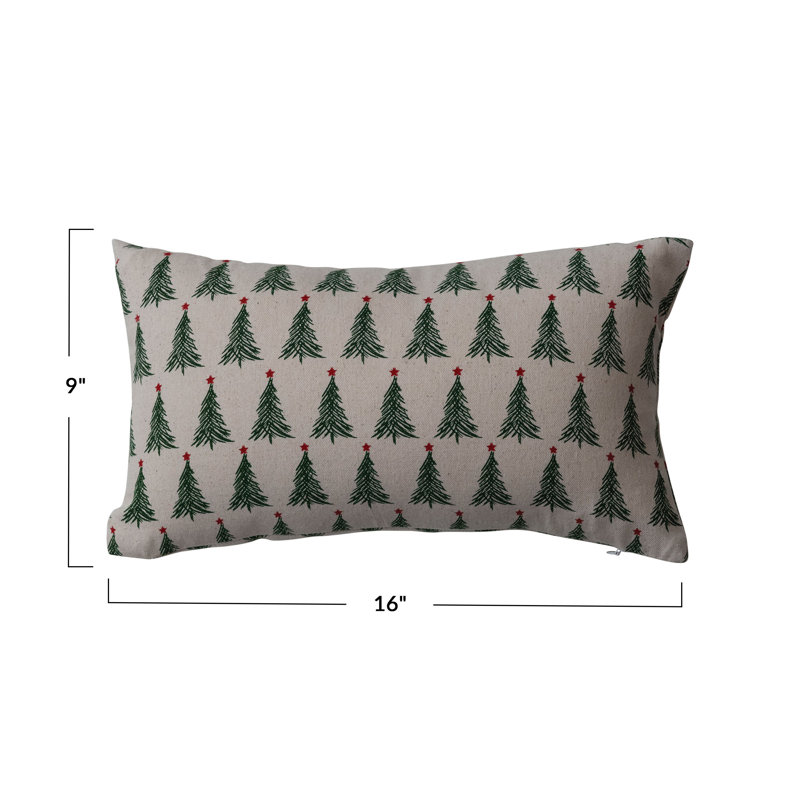 Coussin lombaire en coton délavé avec motif d'arbre de Noël Stonewashed