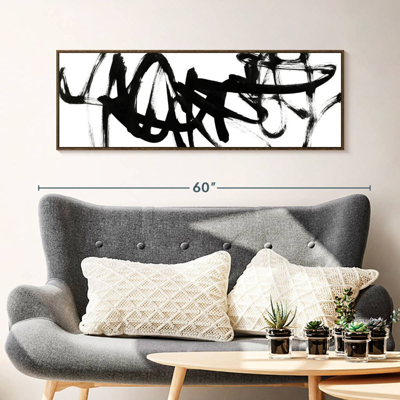 Blanc à noir Higley V, 46 po x 16 po, Floating Frame Walnut