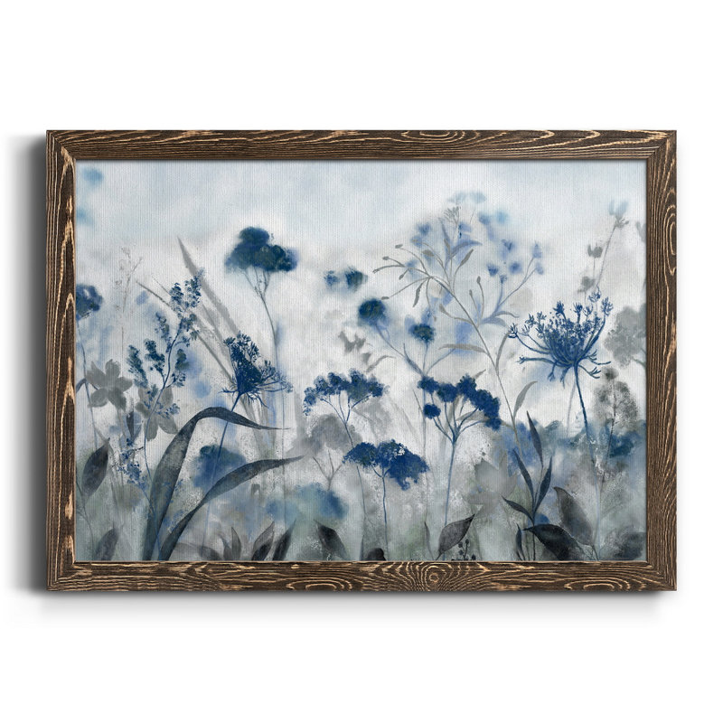 Inky indigo - peinture sur toile encadrée, H 20 po x l 17 po x P 1,5 po, Toile avec cadre en noyer