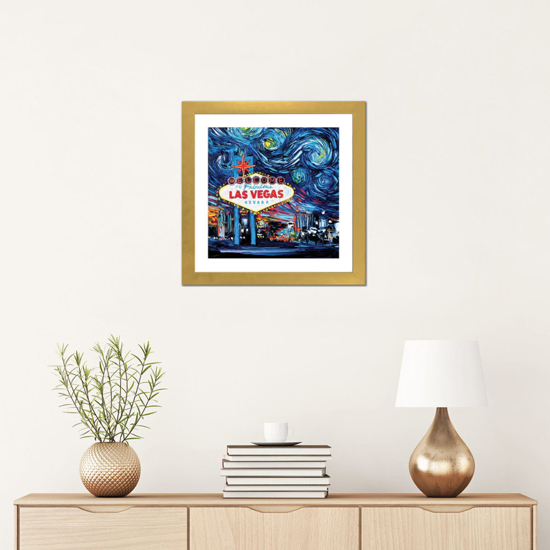 Reproduction d’art, "Van Gogh never saw Vegas" par aja Trèves, Papier encadré doré, Blanc, H 16 po x l 16 po x p 1 po