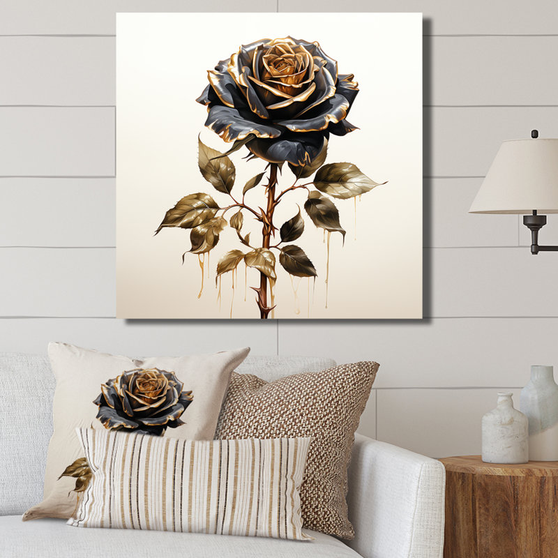 «Vintage Rosegold Elegance I», art mural rose, Toile tendue, H 16 po x l 16 po x P 1 po