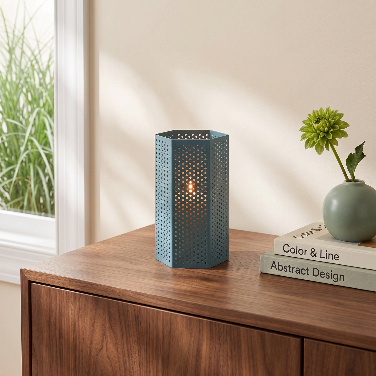 Wink Lantern Candle Holder, 9" H x 6" W x 5" D, Marine Blue