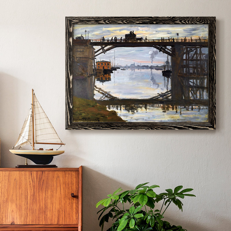 Le pont de bois, 1872, peinture sur toile encadrée, Noir, H 22 po x l 32 po x P 1,5 po
