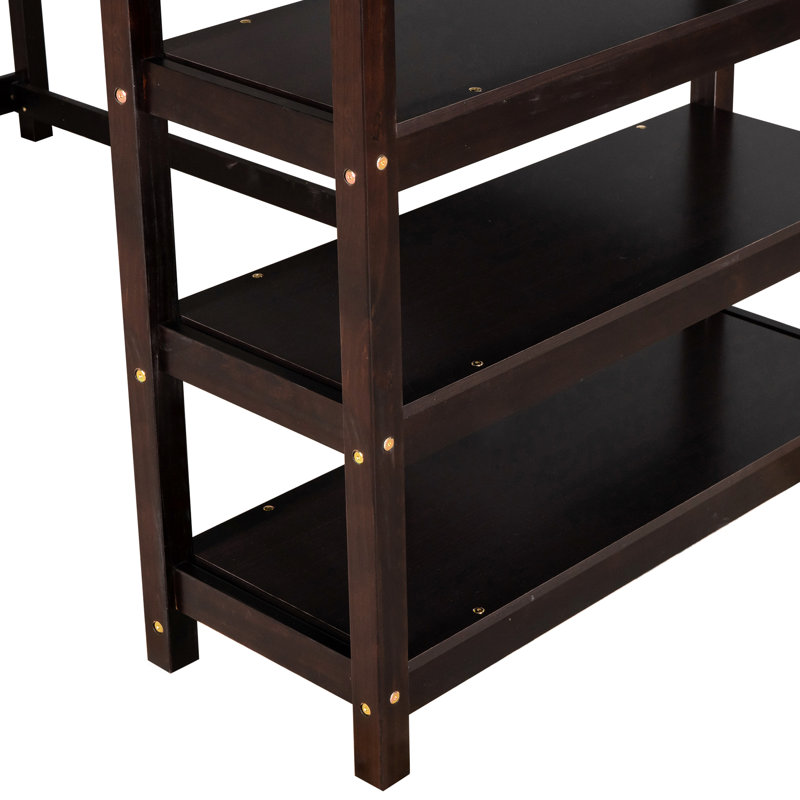 Lit mezzanine simple avec tablette et bureau pour les dortoirs de style chambre à coucher, Lit simple, Espresso