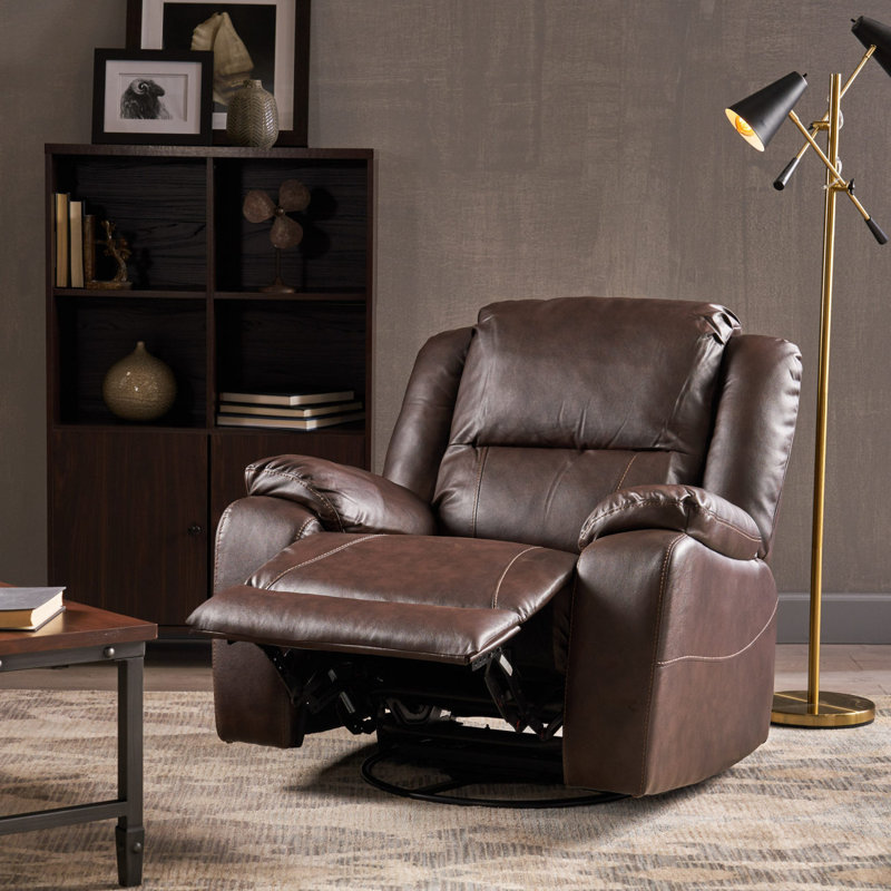 Anavia Faux Leather Swivel Recliner, Dark Brown