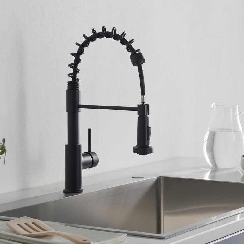 Blossom Commercial Kitchen Faucet – Solid Brass Pull-Down Spring Sink Faucet, Single Handle, 1 or 3 Hole Install for Farmhouse, RV & Utility Sinks
