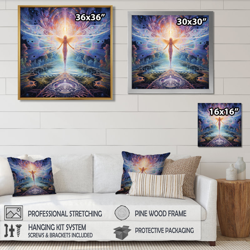 Art mural ange majestueux - ailes d'ange, H 16 po x l 16 po, Cadre flottant brun