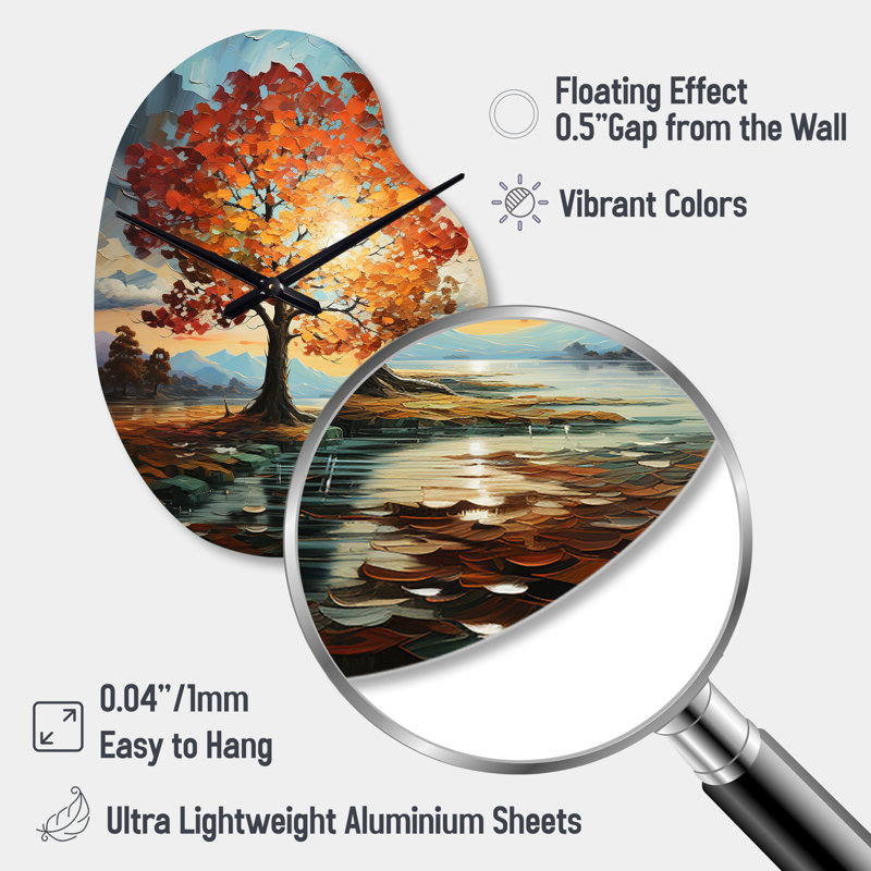 Orange Teal Maple Tree Majestic Maple - Pear Shape Decorative Orange Tree Maple Wall Clock, Small