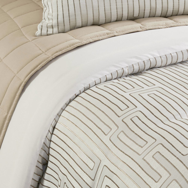 Édredon luxueux 10 pièces avec coussins décoratifs de saison et coussins décoratifs 10 pièces, Ivoire ivoire