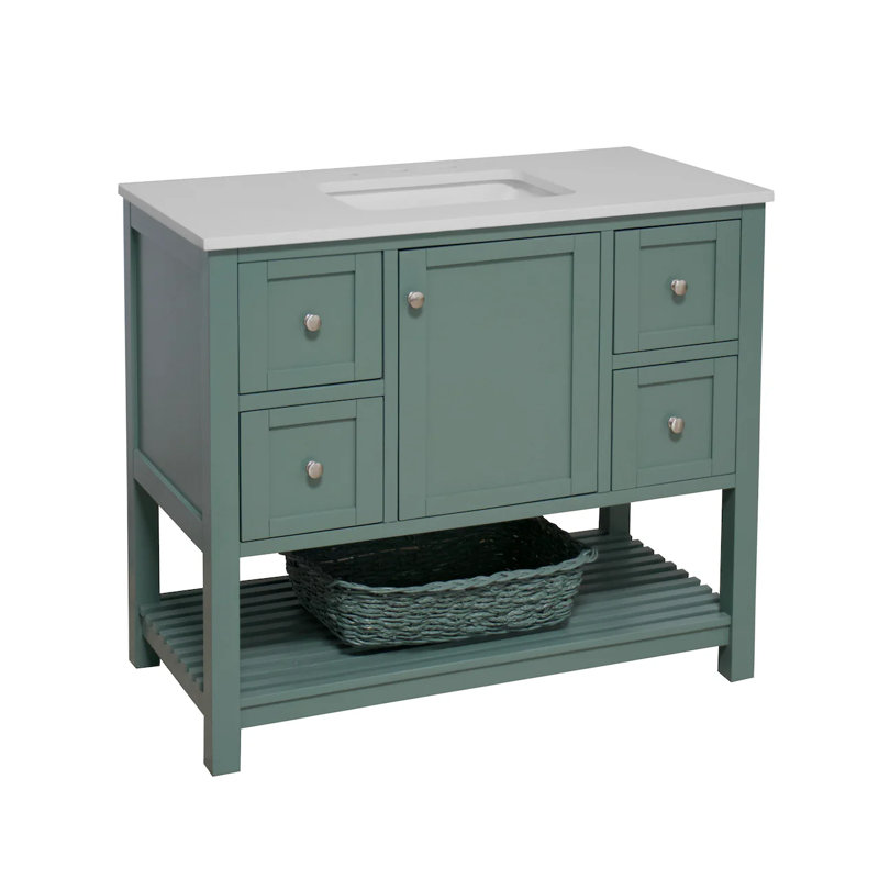 Binne 42" Single Bathroom Vanity Set, Sage Green, Engineered White