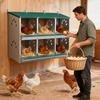 6-Hole Chicken Nests Boxes, Laying Eggs Wall Mount Metal Chicken Nesting Boxes For Chickens