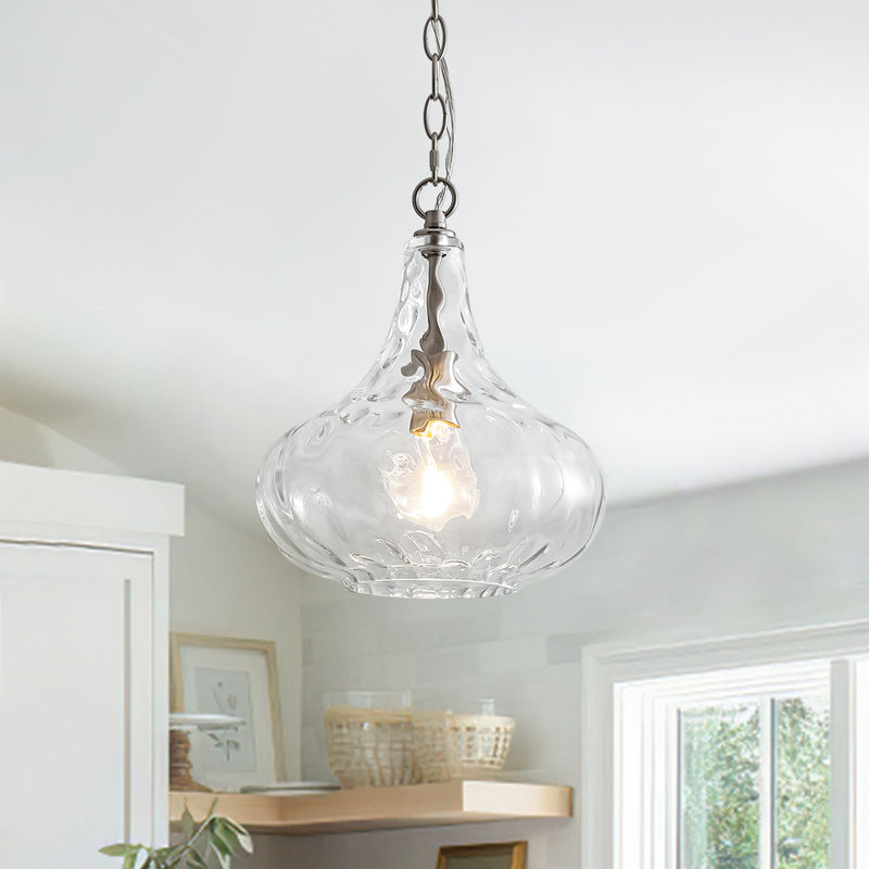Luminaire suspendu en verre ondulé 1 lumière, Nickel
