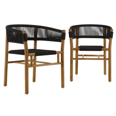 Vienna Outdoor Patio Teak And Rope Curved-Back Dining Armchairs Set Of 2 In Natural by Modway