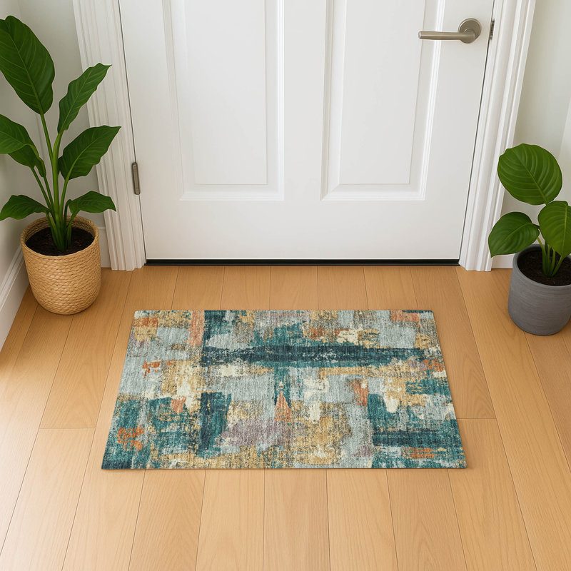 Premium Machine Washable Mayfield AMF2212 abstract Rug, Seafoam, 1'8" x 2'6"