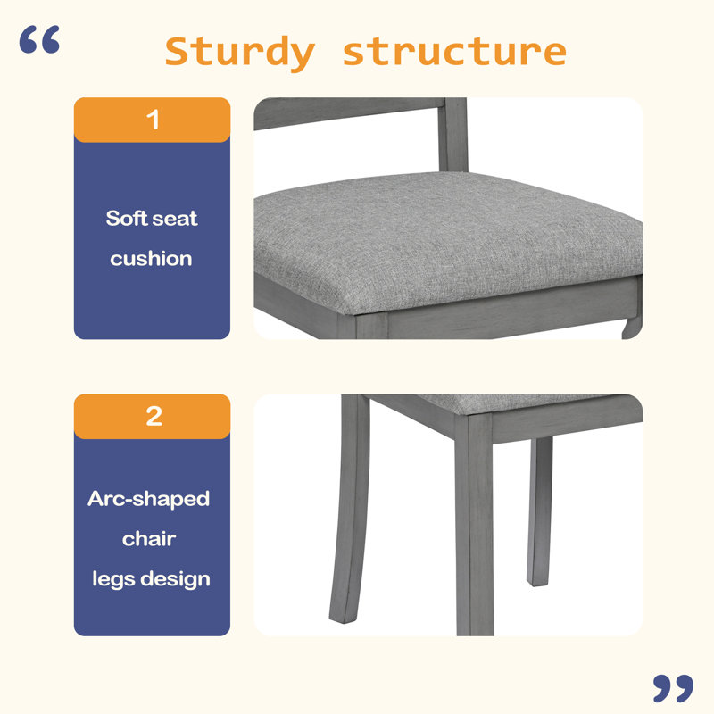 Ensemble de table de salle à manger et de chaises en bois massif 7 pièces Sturdy Structure, table moderne de 58,5 pouces avec 6 chaises rembourrées (style X-Back) pour la cuisine