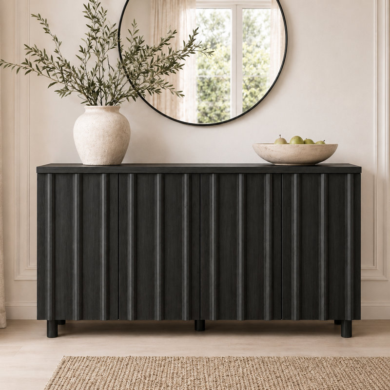 59'' Wide Sideboard Cabinet with fluted Doors, Buffet Cabinet with Adjustable Shelves and Storage for Dining Room, Kitchen & Living Room