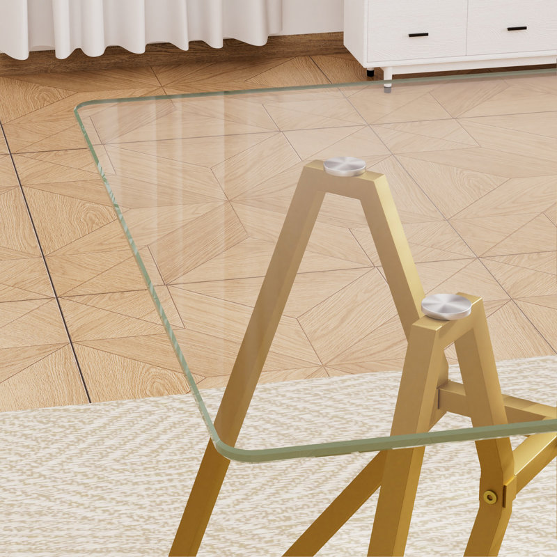 35.4" Tempered Glass Dining Table For 1-4 People, Space-Saving Small Kitchen Table With Sturdy Metal Legs, Suitable For Dining Room & Living Room (Gold)