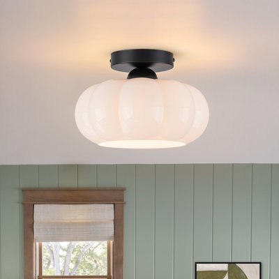 1-Light White Glass Semi Flush Mount