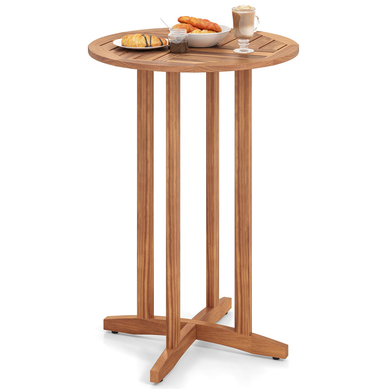 39'' Outdoor Acacia Wood Bar Table w/ Slatted Tabletop for Garden Deck