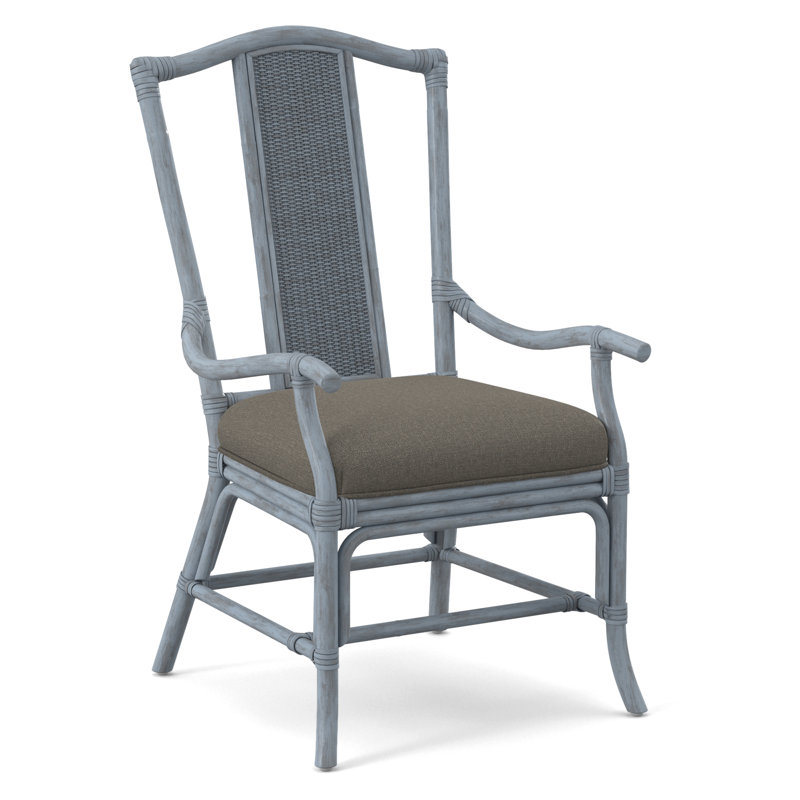 Drury Lane Slat Back Dining Arm Chair, White Performance Fabric; 0851-94, Sea Glass
