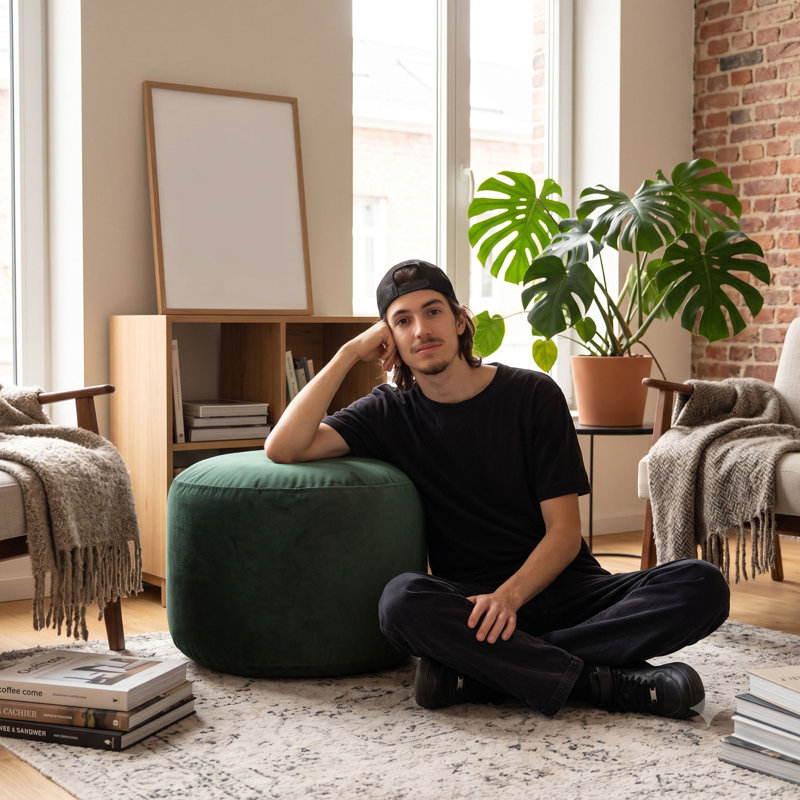 Franka Velvet Ottoman, Forest Green Velvet