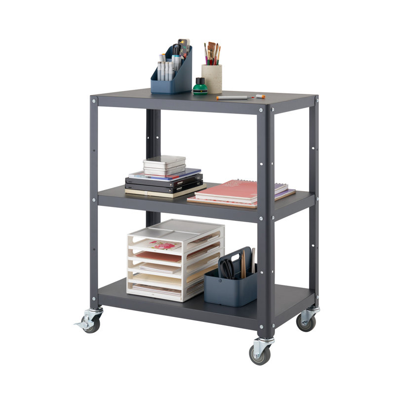 Trinity Dark Gray Metal Utility Cart with Adjustable Shelf