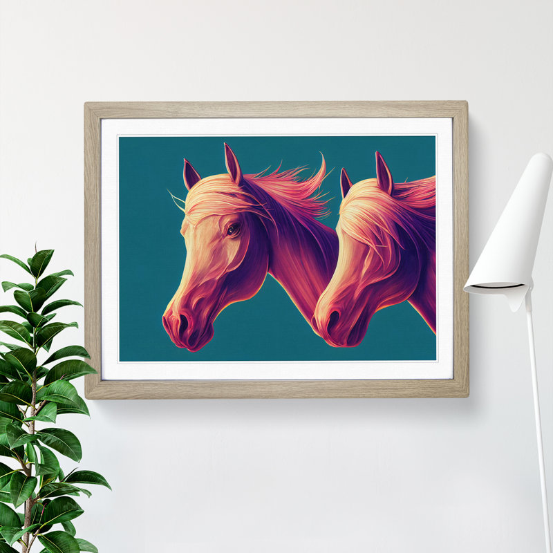 Dashing Horses - Framed Print, 34cm H x 46cm W x 2cm D, Oak