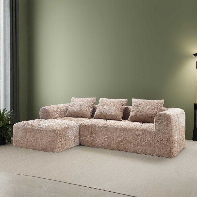 Canapé-lit modulaire 2 pièces pour salon, Chenille kaki