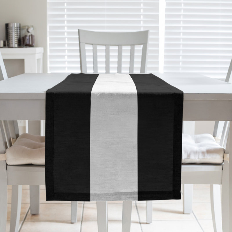Brooklyn Basketball Table Runner, 90" L x 16" W, Black/White/Black, Poly Twill